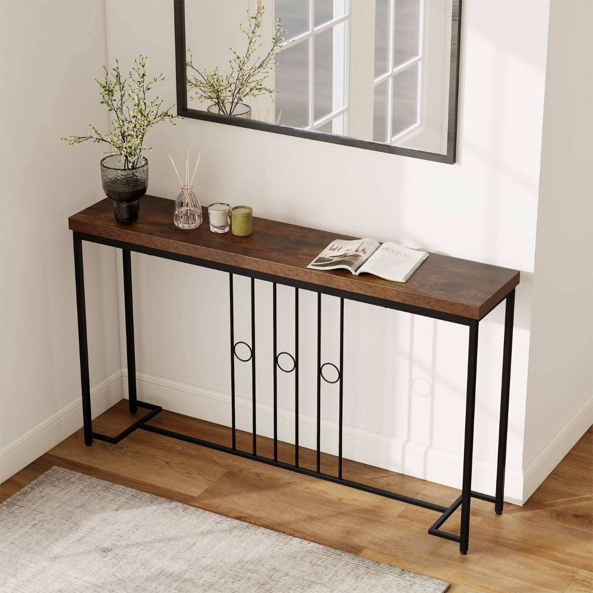 140cm Industrial Console Table with H-Shaped Base and Spacious tabletop