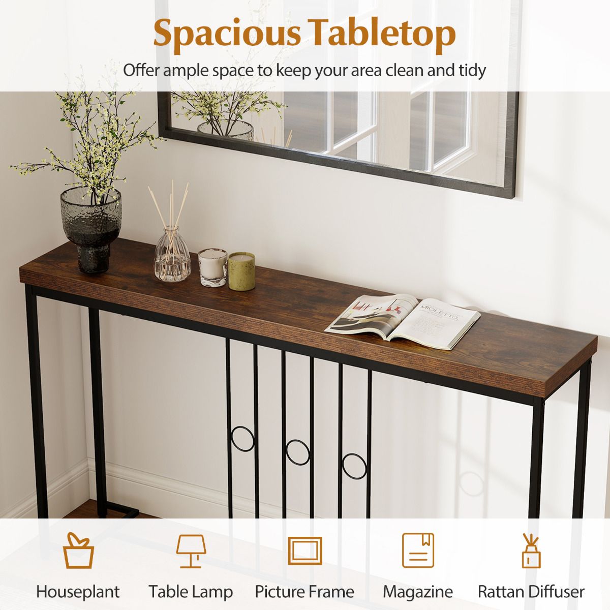140cm Industrial Console Table with H-Shaped Base and Spacious tabletop