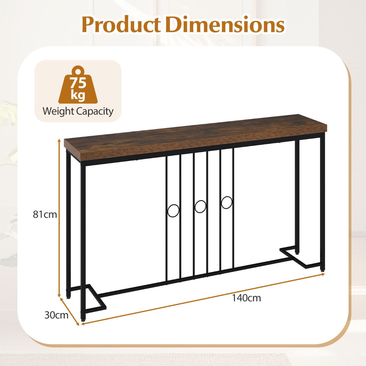 140cm Industrial Console Table with H-Shaped Base and Spacious tabletop