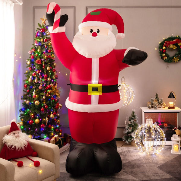 2.4M Inflatable Santa Claus Holding Crutch Lollipop with 2 Built-in LED Lights and Powerful Blowe