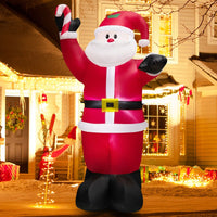 2.4M Inflatable Santa Claus Holding Crutch Lollipop with 2 Built-in LED Lights and Powerful Blowe