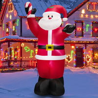 2.4M Inflatable Santa Claus Holding Crutch Lollipop with 2 Built-in LED Lights and Powerful Blowe