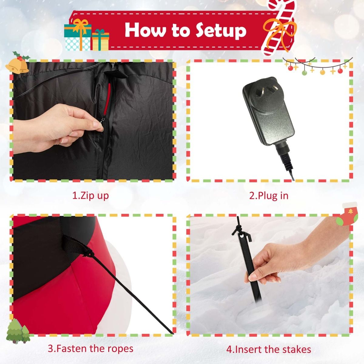 2.4M Inflatable Santa Claus Holding Crutch Lollipop with 2 Built-in LED Lights and Powerful Blowe