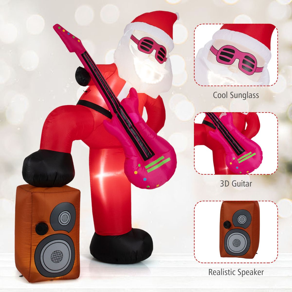2.5 M Inflatable Santa Claus Pre-lit Xmas Santa Playing Guitar with Music