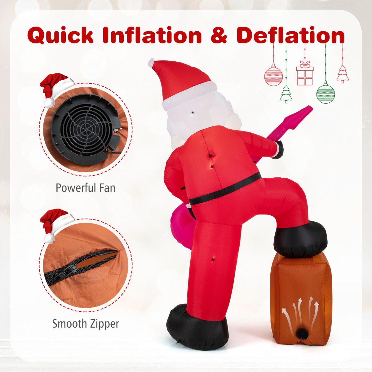 2.5 M Inflatable Santa Claus Pre-lit Xmas Santa Playing Guitar with Music