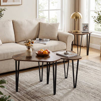 Irregular Hexagonal Sofa Side Table Set with Thick Tabletop and Metal Frame