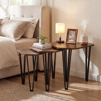 Irregular Hexagonal Sofa Side Table Set with Thick Tabletop and Metal Frame