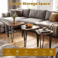 Irregular Hexagonal Sofa Side Table Set with Thick Tabletop and Metal Frame
