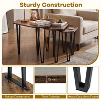 Irregular Hexagonal Sofa Side Table Set with Thick Tabletop and Metal Frame