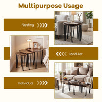 Irregular Hexagonal Sofa Side Table Set with Thick Tabletop and Metal Frame