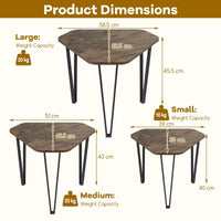 Irregular Hexagonal Sofa Side Table Set with Thick Tabletop and Metal Frame