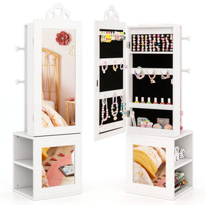 3-in-1 Freestanding Kids Jewelry Cabinet Armoire with Full Length Mirror