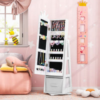 3-in-1 360° Swivel Kids Jewelry Cabinet with Dressing Mirror and Storage Rack