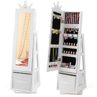 3-in-1 360° Swivel Kids Jewelry Cabinet with Dressing Mirror and Storage Rack