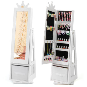 3-in-1 360° Swivel Kids Jewelry Cabinet with Dressing Mirror and Storage Rack
