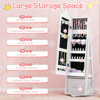 3-in-1 360° Swivel Kids Jewelry Cabinet with Dressing Mirror and Storage Rack