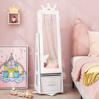 3-in-1 360° Swivel Kids Jewelry Cabinet with Dressing Mirror and Storage Rack