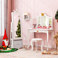 3-in-1 360° Swivel Kids Jewelry Cabinet with Dressing Mirror and Storage Rack