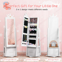 3-in-1 360° Swivel Kids Jewelry Cabinet with Dressing Mirror and Storage Rack