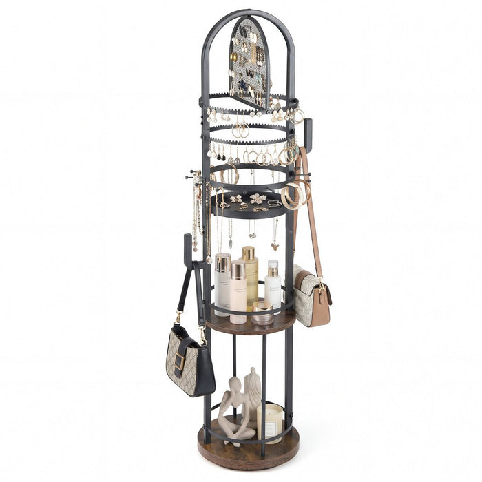 Jewelry Organizer Stand 360° Rotating Floor Jewelry Storage Rack