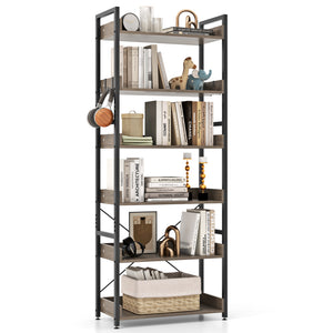 Giantex Bookshelf, 6-Tier Storage Rack w/ 4 Hooks