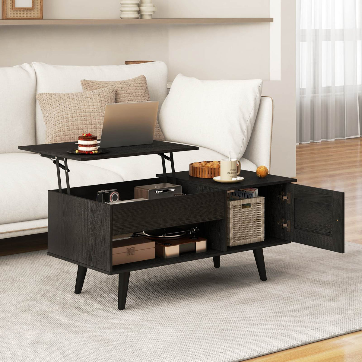 Lift up Coffee Table w/ Storage Flip Top Coffee Table Hidden Compartment Cabinet