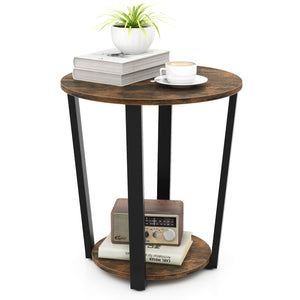 2-Tier Round End Table Side Table w/ Open Shelf Accent Nightstand Bedside Table