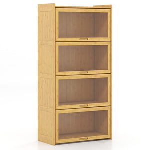 4-Tier Bookcase with Doors 140 cm Bamboo Bookshelf Freestanding Cube Organizer