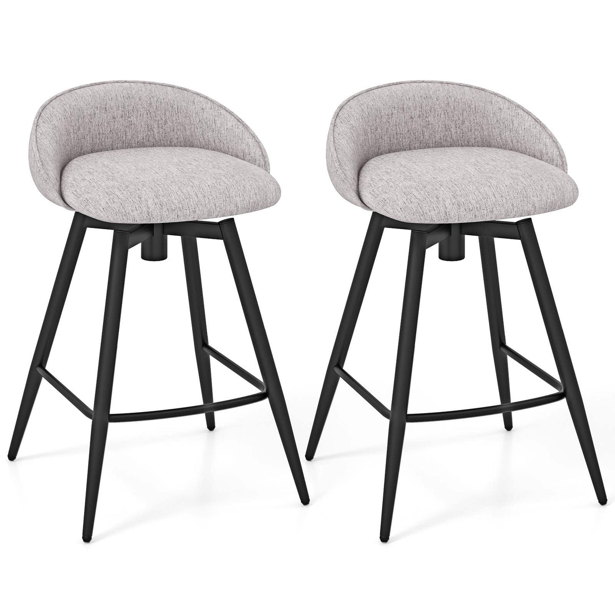 63 cm Upholstered Bar Stools Set of 2 Counter Height Swivel Barstools w/Footrest