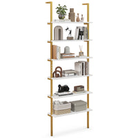 6-Tier Ladder Shelf Industrial Wall Mounted Display Bookshelf w/ Metal Frame