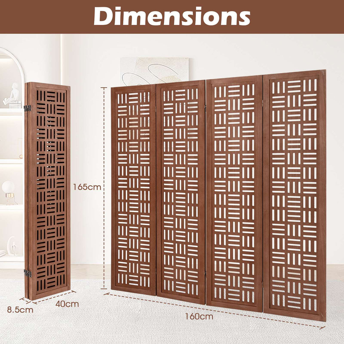 4/6-Panel Room Divider 165cm Folding Partition Stand Privacy Screen Walnut