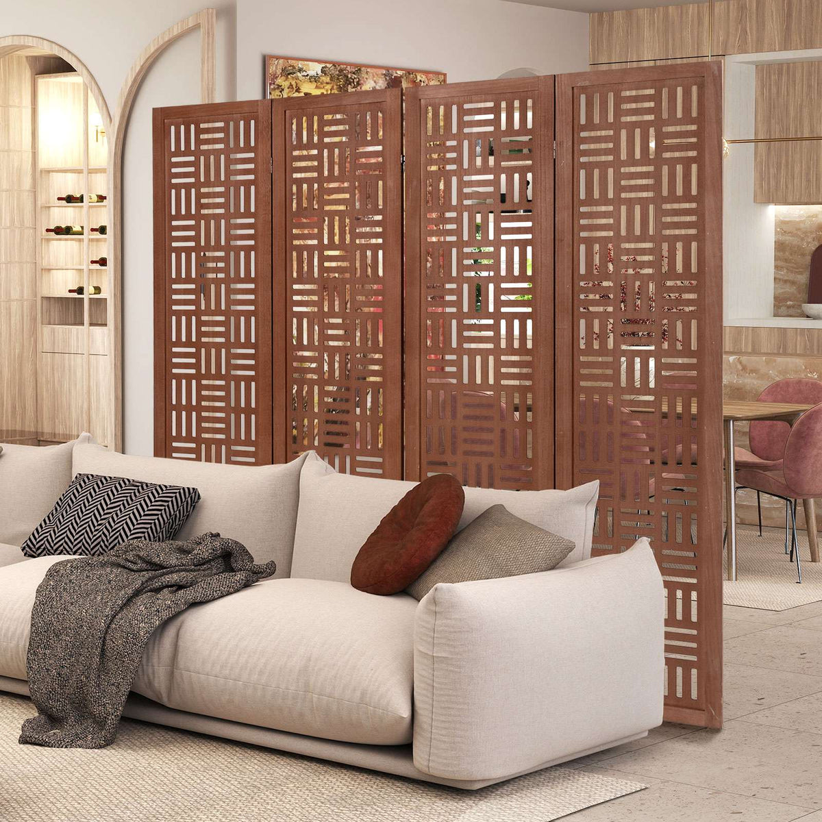 4/6-Panel Room Divider 165cm Folding Partition Stand Privacy Screen Walnut