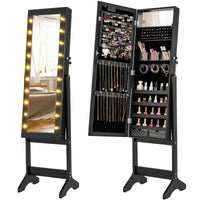 Mirror Jewelry Cabinet Standing Jewelry Armoire Organizer w/ Full Length Mirror