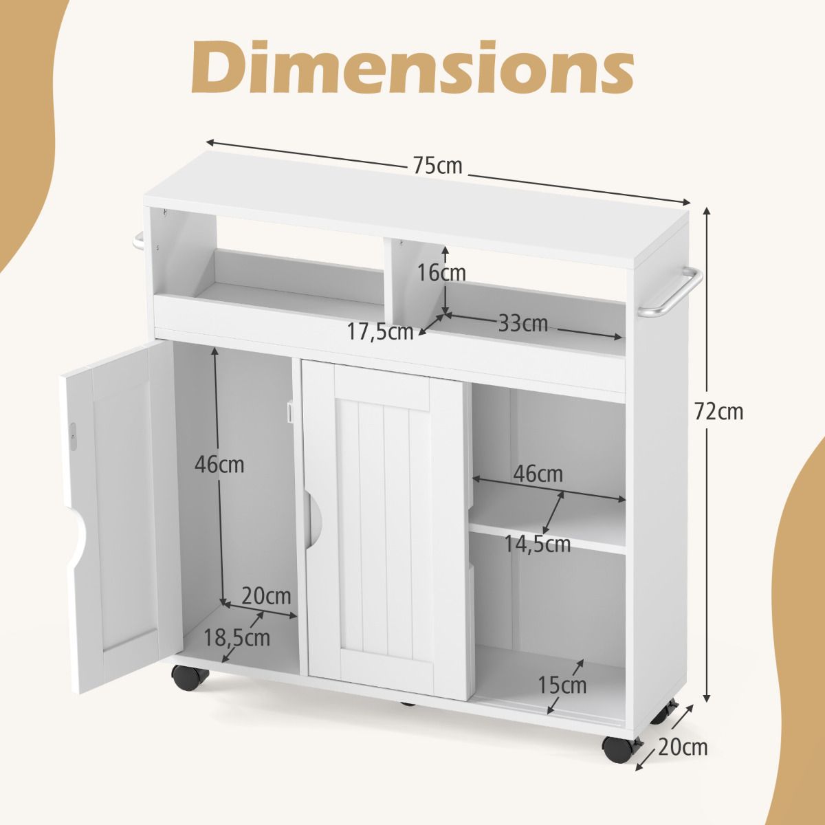 Bathroom Cabinet with Wheels Slim Side Storage Organizer with Adjustable Shelf