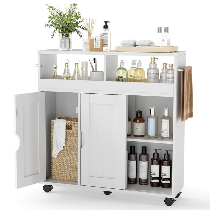 Bathroom Cabinet with Wheels Slim Side Storage Organizer with Adjustable Shelf