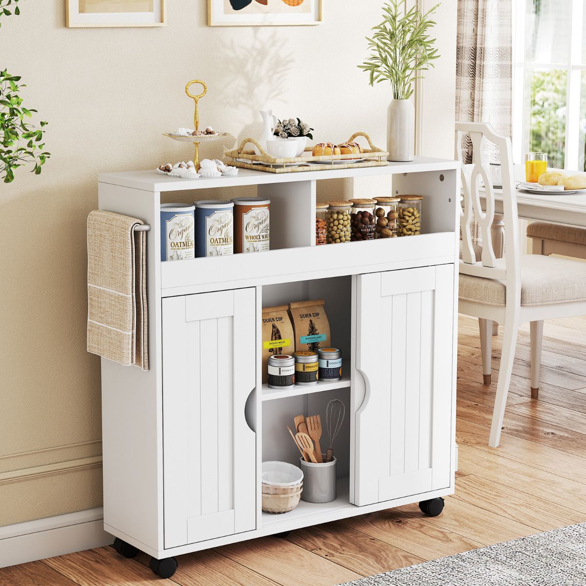 Bathroom Cabinet with Wheels Slim Side Storage Organizer with Adjustable Shelf