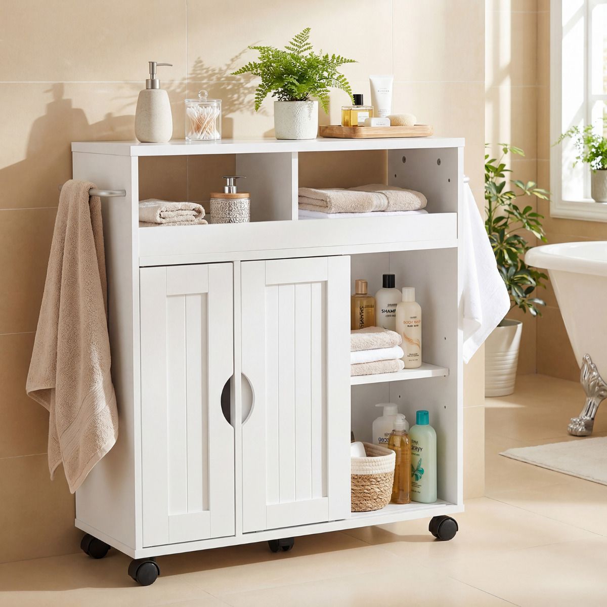 Bathroom Cabinet with Wheels Slim Side Storage Organizer with Adjustable Shelf