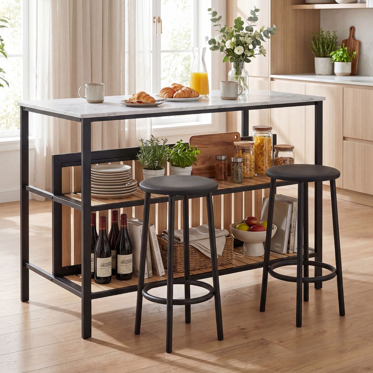 Giantex Kitchen Island Dining Table Chair bar Stool Counter Height Set