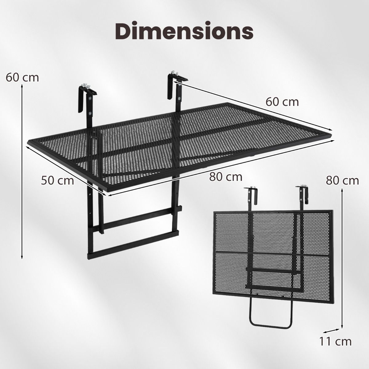 Balcony Railing Table 80 CM Large Metal Folding Bar Table