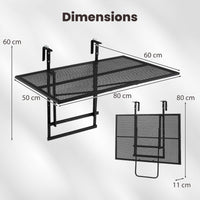 Balcony Railing Table 80 CM Large Metal Folding Bar Table