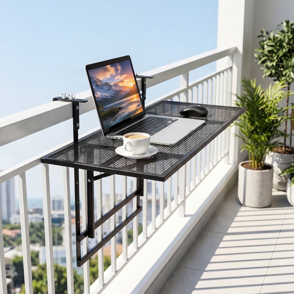 Balcony Railing Table 80 CM Large Metal Folding Bar Table