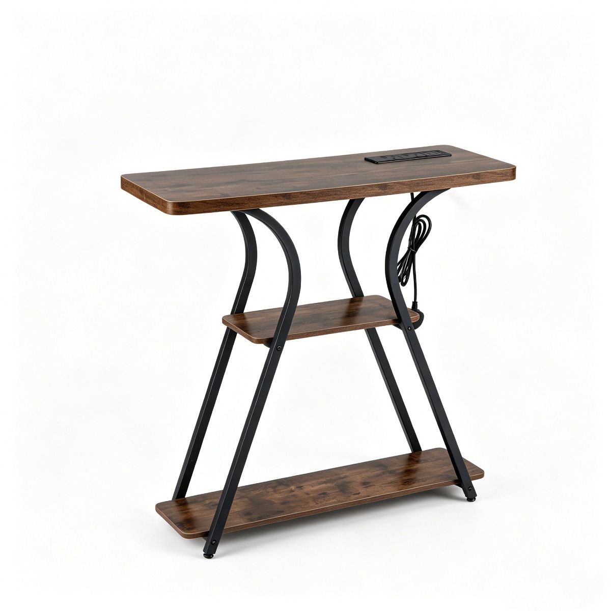 Console Table with LED Lights & Power Outlets 3-Tier Entryway Table with Storage Shelves
