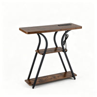Console Table with LED Lights & Power Outlets 3-Tier Entryway Table with Storage Shelves