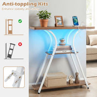 Console Table with LED Lights & Power Outlets 3-Tier Entryway Table with Storage Shelves