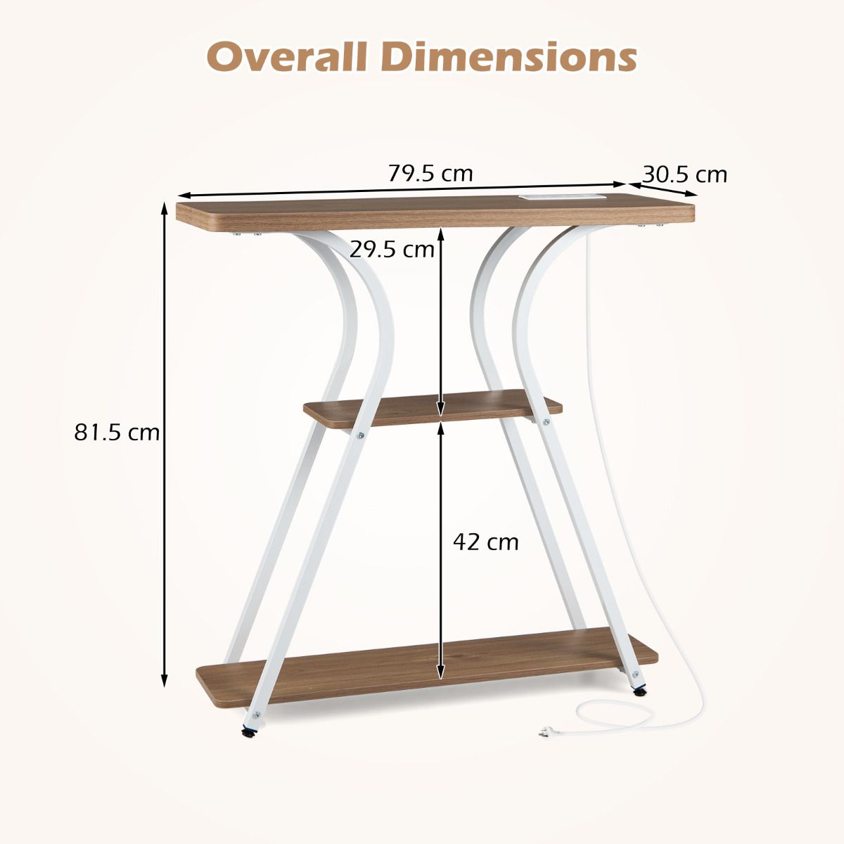 Console Table with LED Lights & Power Outlets 3-Tier Entryway Table with Storage Shelves