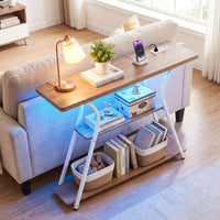 Console Table with LED Lights & Power Outlets 3-Tier Entryway Table with Storage Shelves