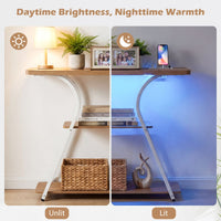 Console Table with LED Lights & Power Outlets 3-Tier Entryway Table with Storage Shelves