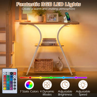 Console Table with LED Lights & Power Outlets 3-Tier Entryway Table with Storage Shelves