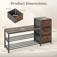 Shoe Bench 3-Tier Shoe Rack with 3 Removable Fabric Drawers