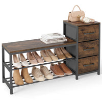 Shoe Bench 3-Tier Shoe Rack with 3 Removable Fabric Drawers